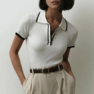Ribbed Knit Polo Top