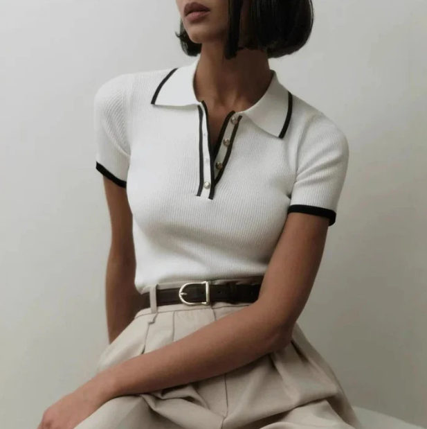 Ribbed Knit Polo Top - Image 4