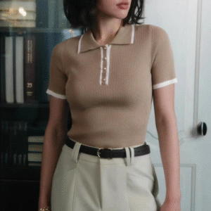 Ribbed Knit Polo Top